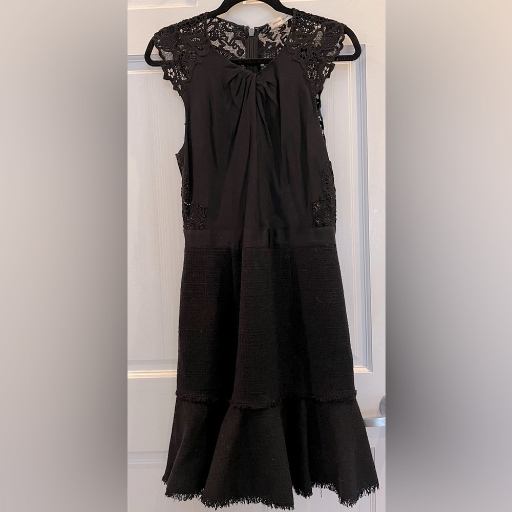 Black Rebecca Taylor tweed and lace cocktail dress